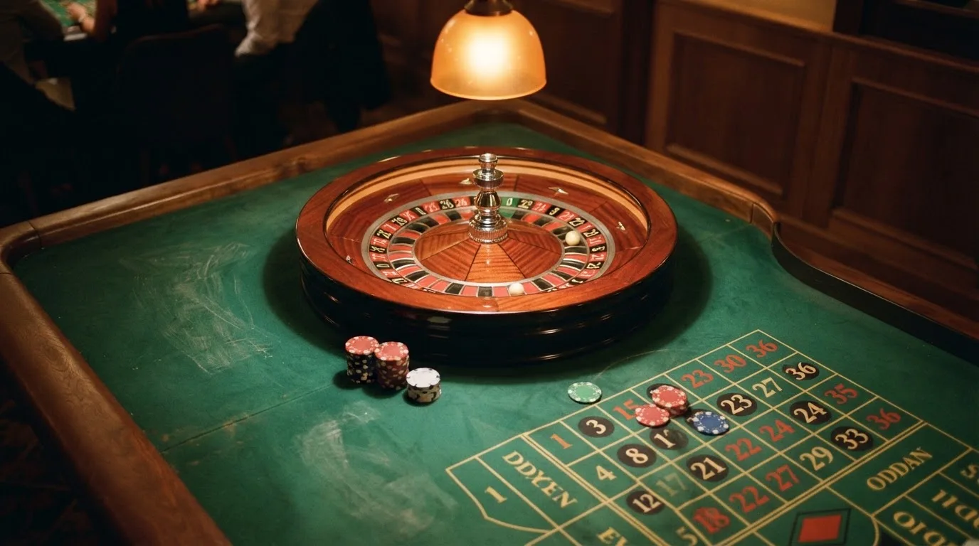 Rulettehjul og sjetonger på grønn filt i varmt kveldslys — anmeldelser av norske casinoer