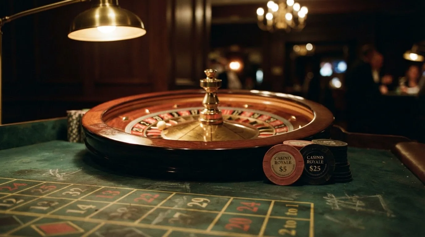 Rulettehjul og sjetonger på grønn filt i varmt kveldslys — casino tipping i norge